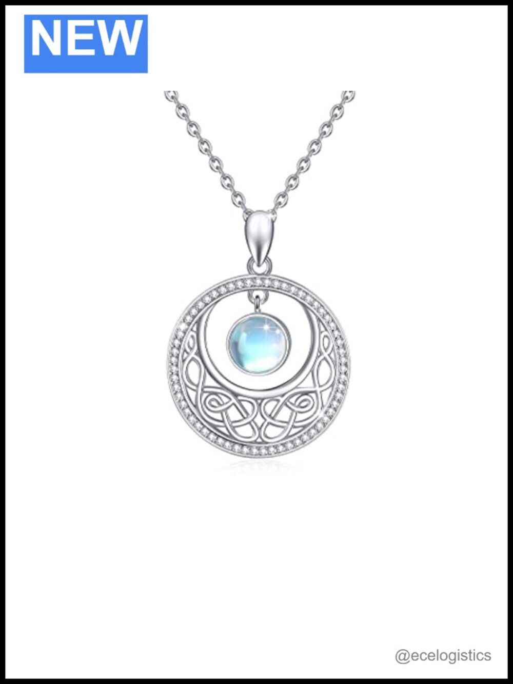 925 Sterling Silver Crescent Moon & Celtic Knot Moonstone Pendant Necklace